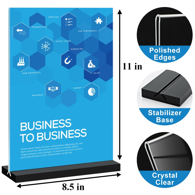 Seencool 8.5x11 Acrylic Sign Holder Vertical Double-sided Tabletop Sign Holder with Black Base, Plastic Picture Frame Paper Holder, Clear Menu Display Stand for Office Restaurant Store Home 4 pack - Image 4